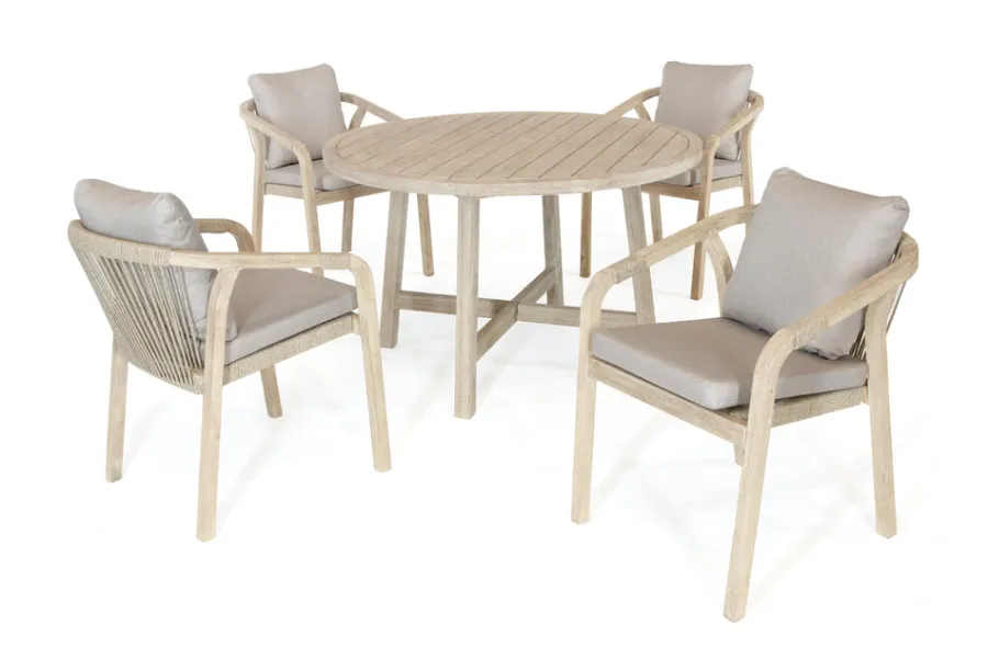Fashion Cora Acacia Wood 4 Seat Round Dining Set 4 Seats | Wood