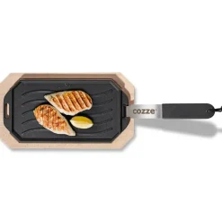 Clearance Cozze® Reversible Cast Iron Pan with Wooden Tray 165 x 330 mm Accessories