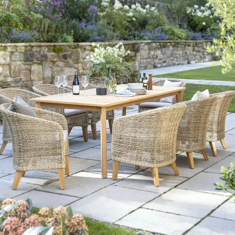 Best Durban Dining Set 8 Seat with Rectangular Wood Table 8 Seats | Rattan