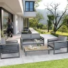 Outlet elba Coffee Table Rectangular Teak Grey Aluminium | Coffee Tables