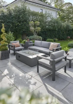 Clearance Gio 5 Seat Lounge Set with Coffee Table and Free Fire Pit Coffee Table Aluminium | Lounge Sets