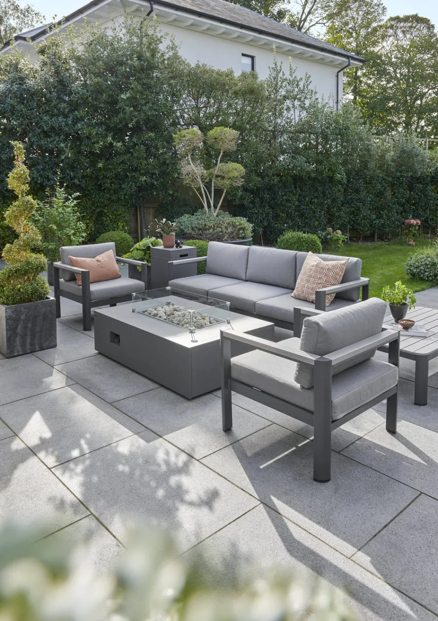 Clearance Gio 5 Seat Lounge Set with Coffee Table and Free Fire Pit Coffee Table Aluminium | Lounge Sets
