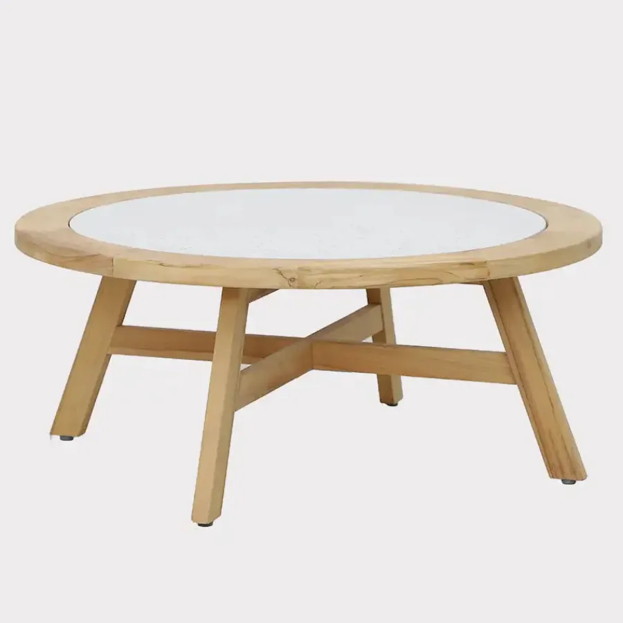 Discount Kubu Coffee Table 100cm Round Terrazzo Top Coffee Tables