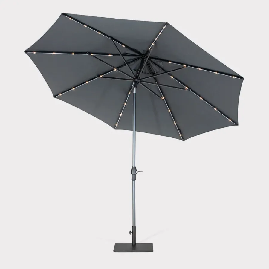 Clearance 3m Wind up Auto tilt Parasol with LED Solar lights Parasols