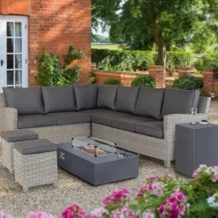 New Palma Corner Sofa with Kalos Universal Fire Pit Table & Free Gas Bottle Storage Rattan | Lounge Sets