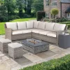 Fashion Palma Corner Sofa with Kalos Stone Fire Pit Table and Free Gas Storage box Rattan | Lounge Sets