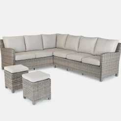 Fashion Palma Corner Sofa with Kalos Stone Fire Pit Table and Free Gas Storage box Rattan | Lounge Sets