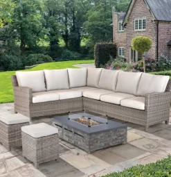 Online Palma Corner Sofa with Universal Fire Pit Table and Free Gas Bottle Storage Rattan | Lounge Sets